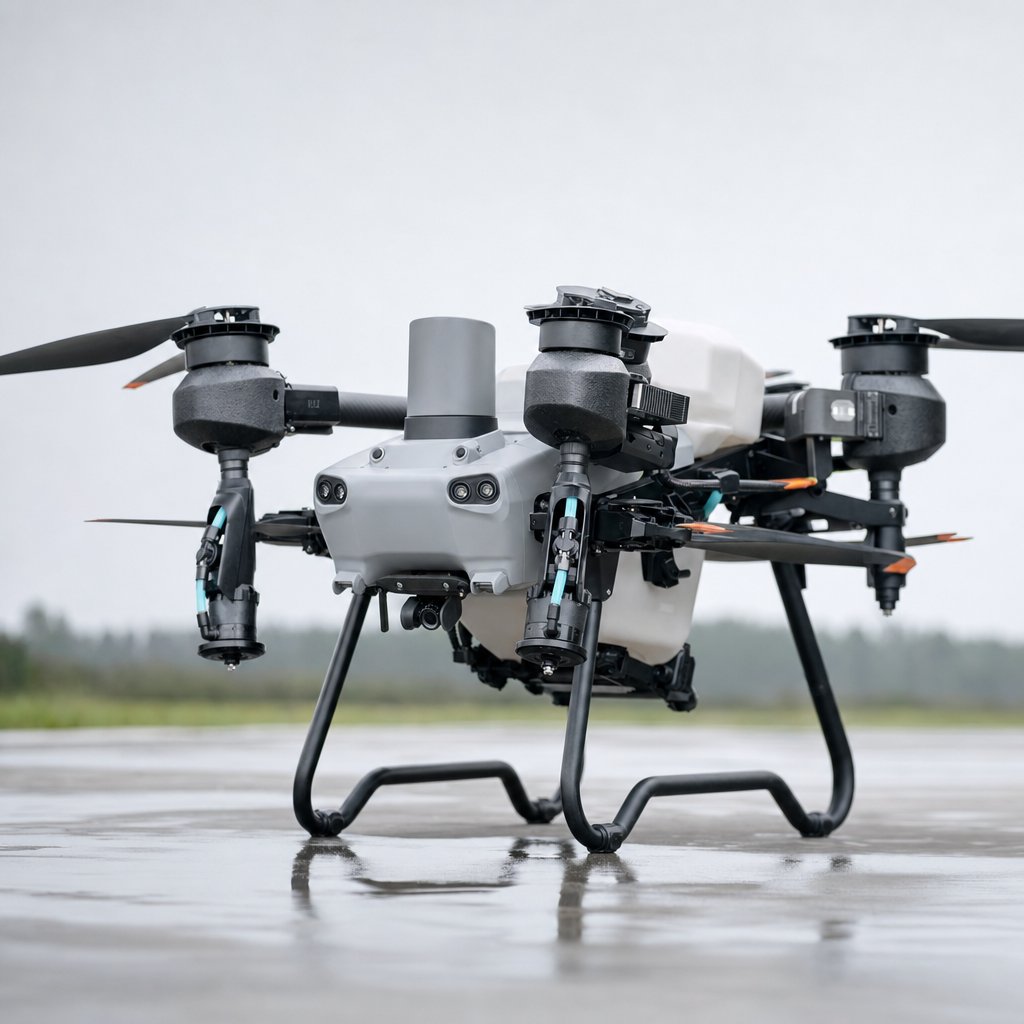 Dron agrícola DJI Agras T25 completo con los brazos desplegados